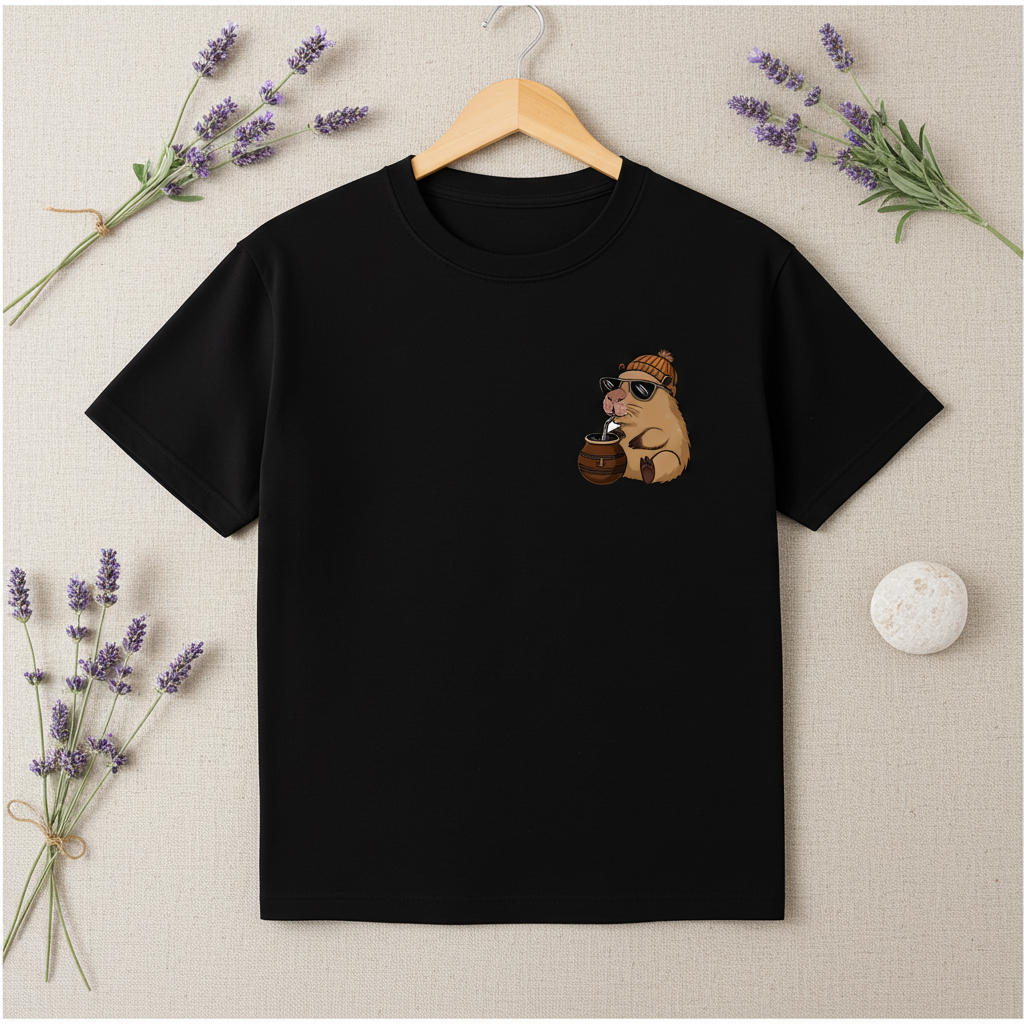 Playera Capibara Mate Lover – Capibara con Gorro | Estilo Chill Unisex