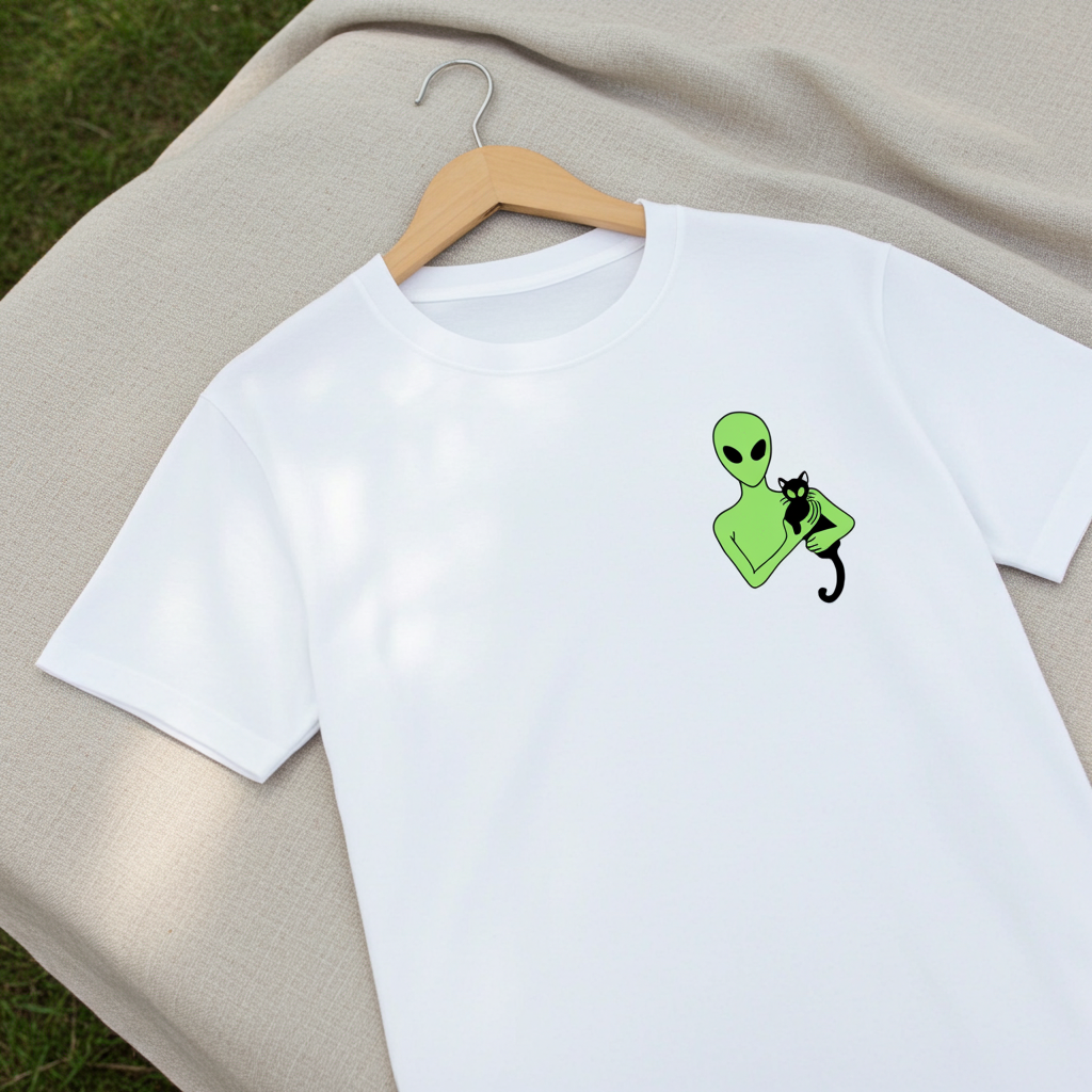 Playera Alién & Cat – Extraterrestre con Gato | Diseño Minimalista Unisex