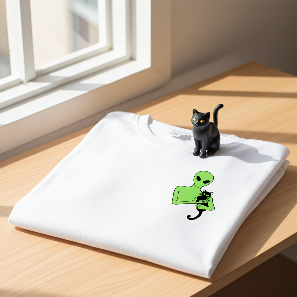Playera Alién & Cat – Extraterrestre con Gato | Diseño Minimalista Unisex