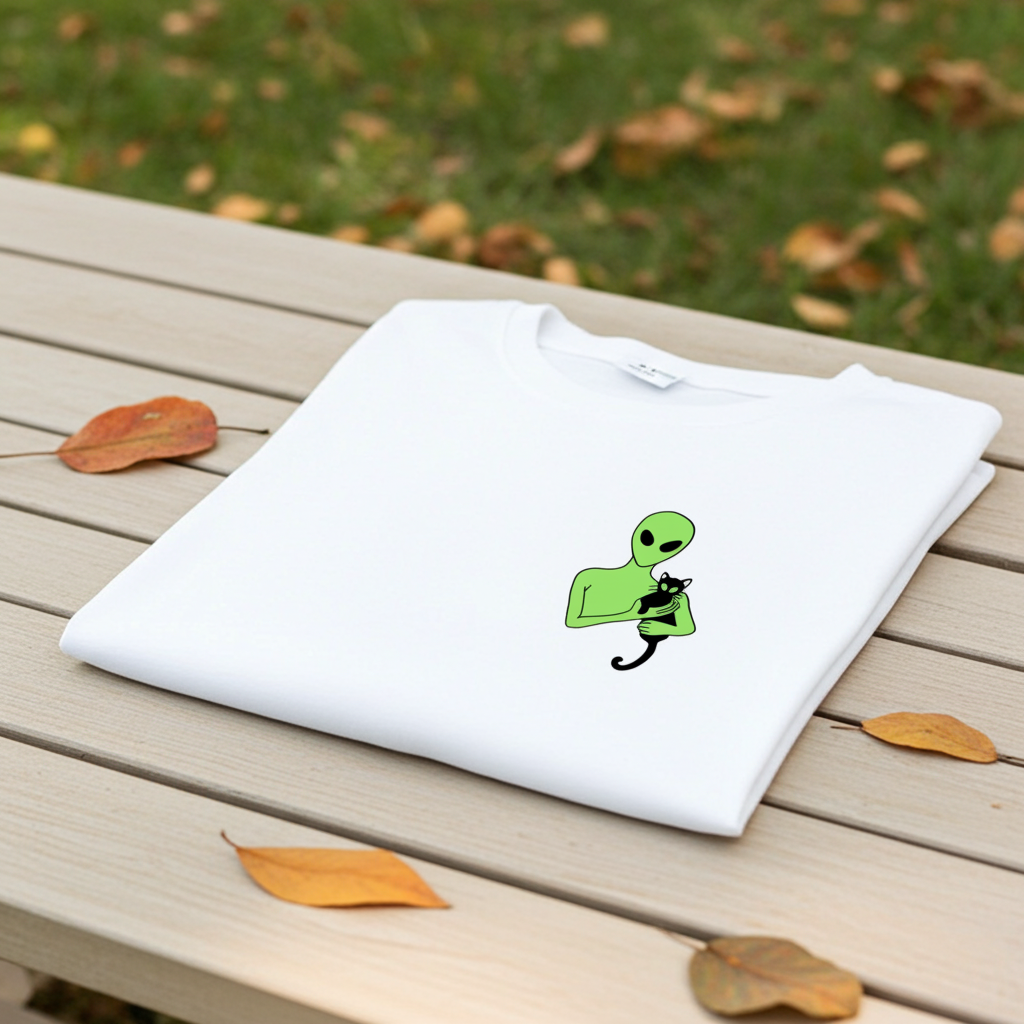 Playera Alién & Cat – Extraterrestre con Gato | Diseño Minimalista Unisex